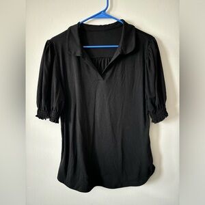 Large black collared short sleeve blouse